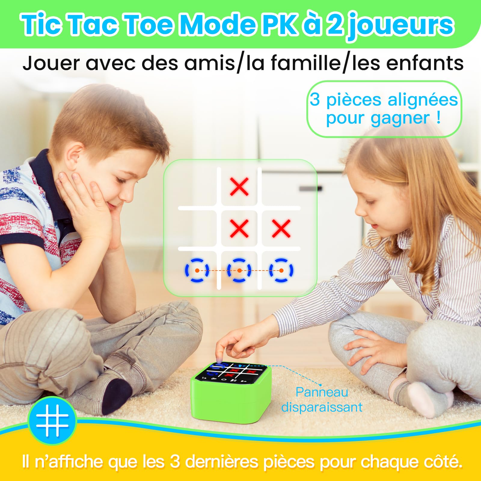 Boîte de Jeu Tic Tac Toe Rechargeable Contenant 5 Jeux Amusants pour Le Cerveau et la mémoire Console de Puzzle compacte Portable Jeux de Voyage pour Tous Les âges 3 + Cadeaux de Noël(Vert)