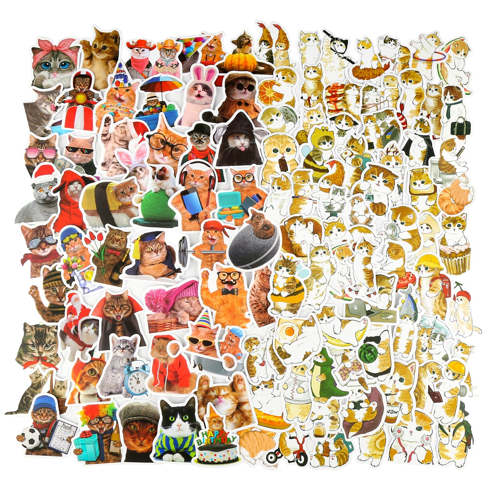 Juego de pegatinas divertidas de gato de 114 piezas, vinilo lindo impermeable pegatinas de gatito, sin doble caricatura animal de dibujos animados pegatinas de graffiti para los amantes del gato
