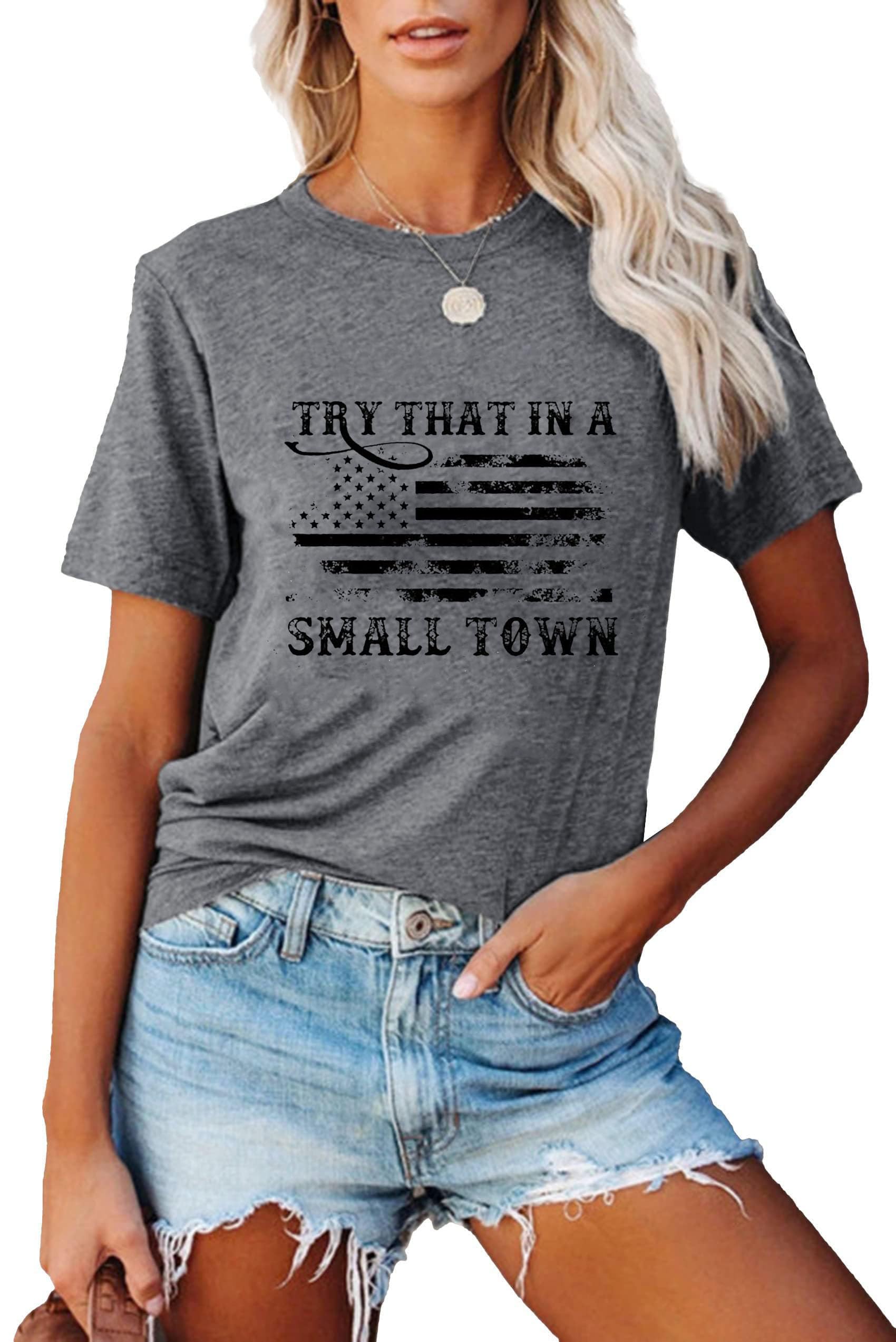 LUBERLINCountry Music Try That in A Small Town Shirt Women Vintage American Flag Graphic Tees Tops