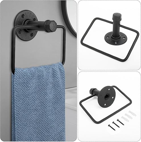 Miniatura 4 de Kit de 4 piezas de anillo de toalla de baño de tubería industrial, kit de accesorios de montaje en pared, incluye gancho para bata, toallero y