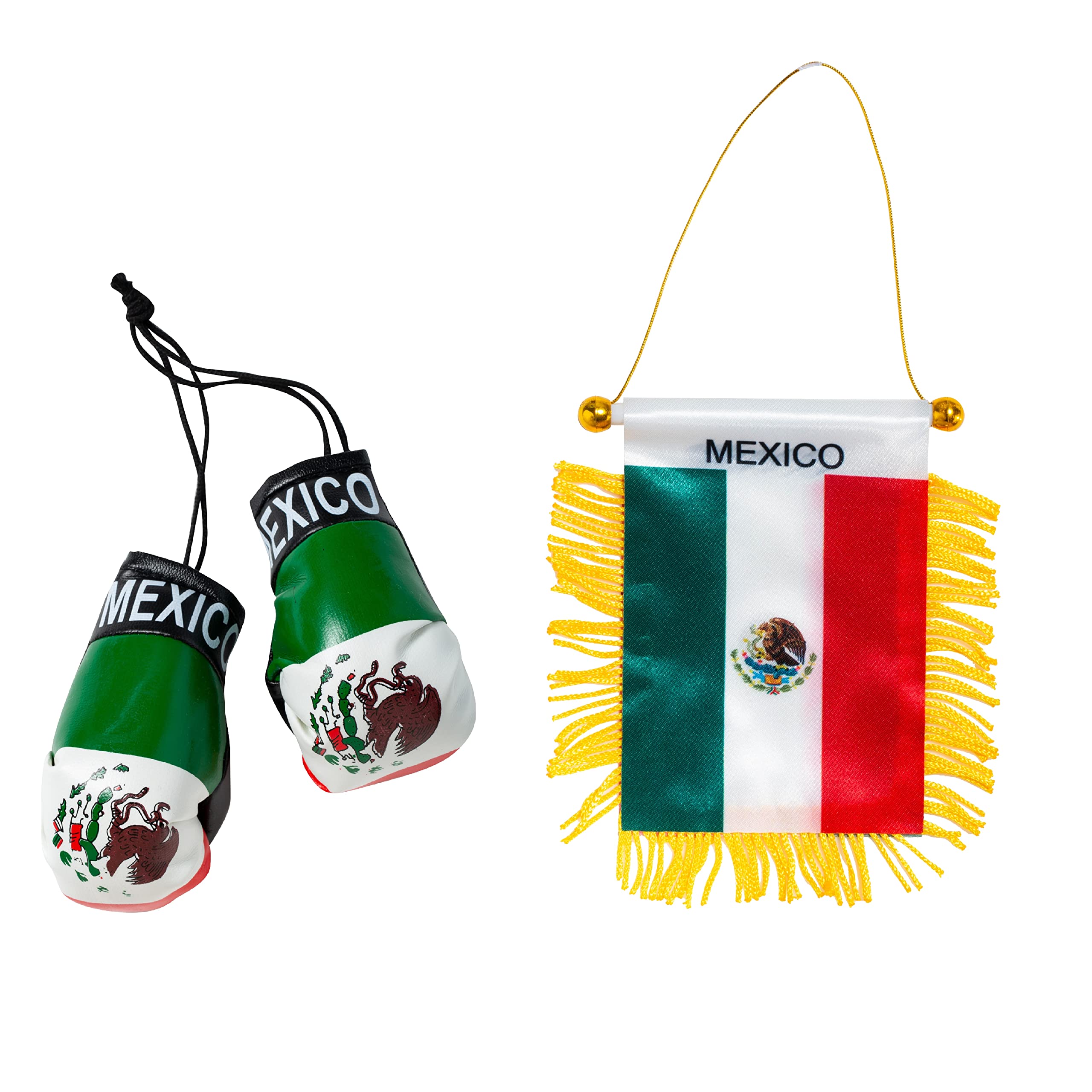 Artisan Owl Mexico Double-Sided Window Hanging Flag with Suction Cup and Mini Boxing Gloves - Vibrant, Easy-to-Attach Flag Design