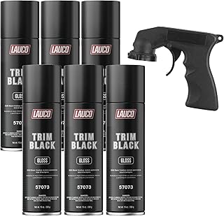 LAUCO Premium Trim Black Gloss Automotive Spray Paint (6-Pack) with Application Gun