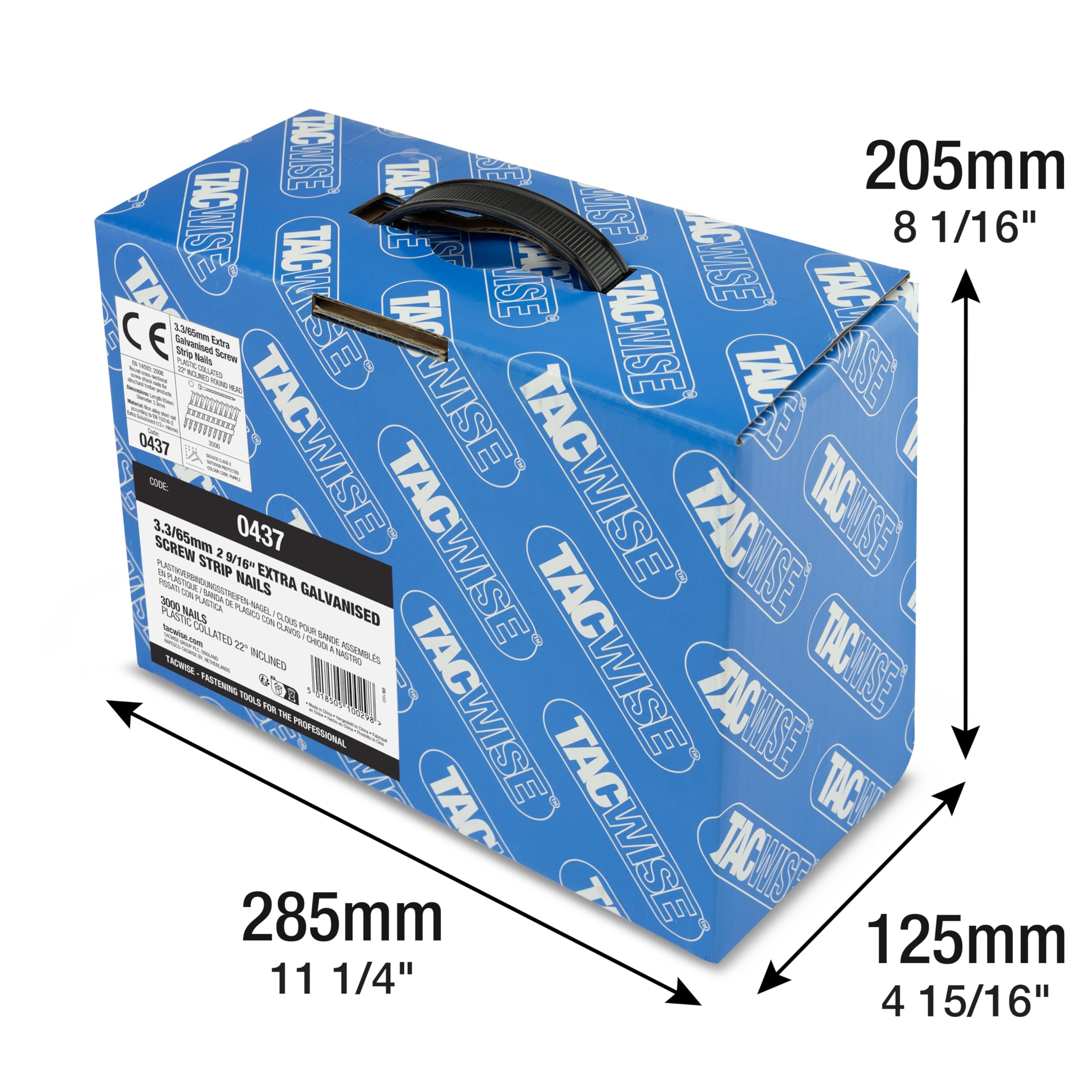 Tacwise 0437 Chiodi per Intelaiature 3,3/65 mm, Zincati Extra con Testa a 'D', Gambo Elicoidale, Inclinati a 22°, Montati su Plastica, Confezione da 3000