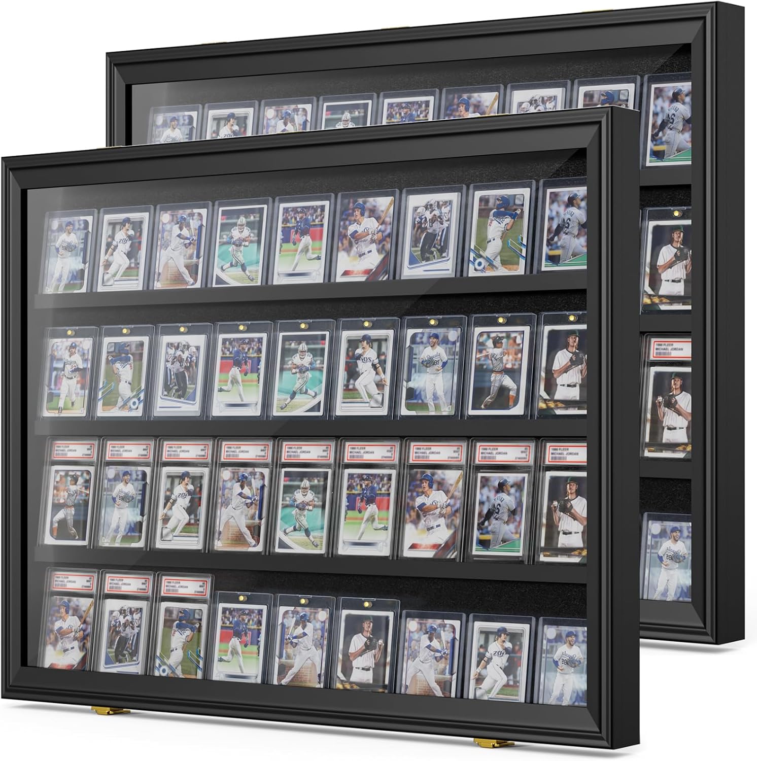 2 Pack Baseball Card Display Case, 36 Graded Card Display Frame Lockable, Trading Card Display with UV Protection Sports Card Display Case for Baseball Cards, Football Cards, Sports Cards