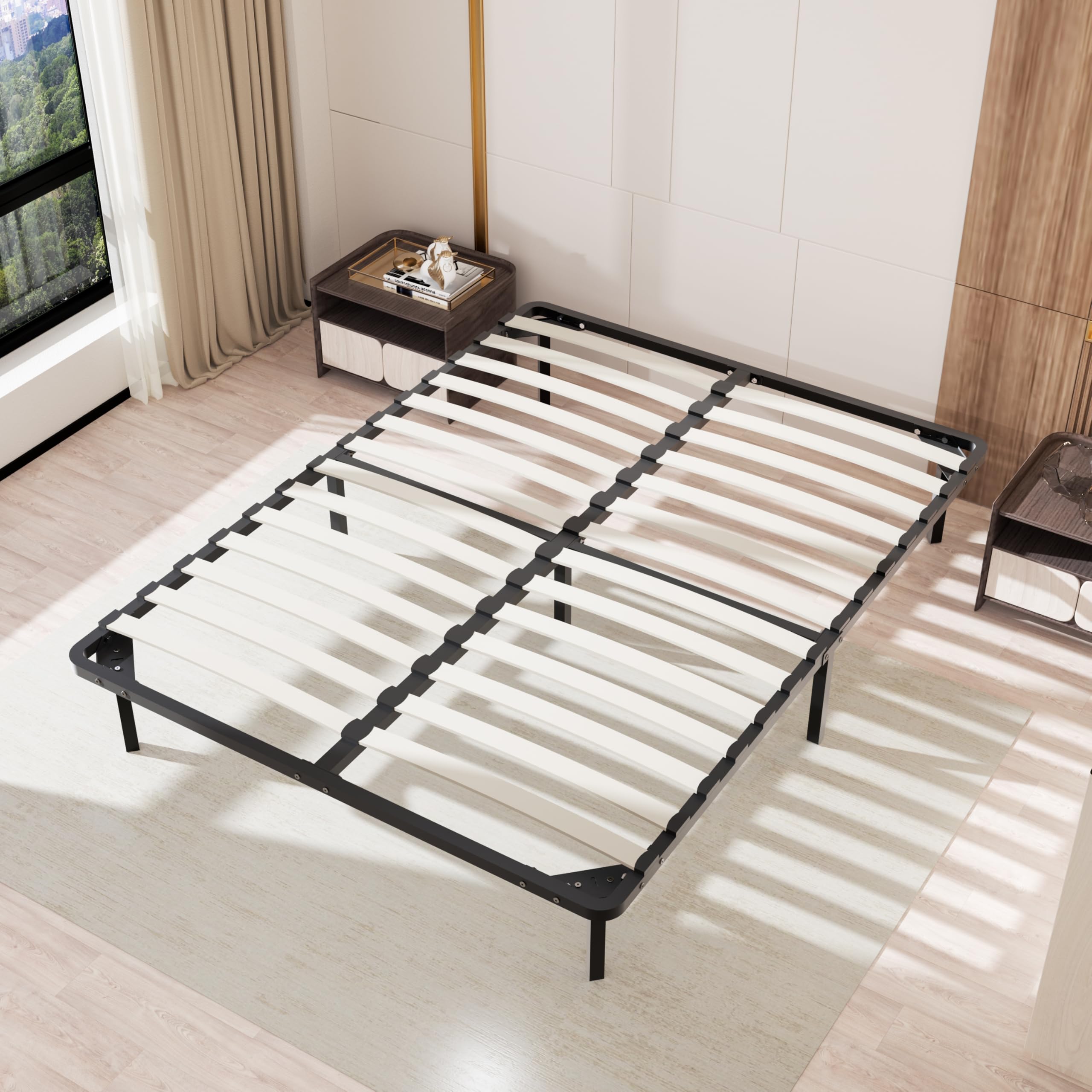 TEENO - Sommier 140x190cm avec 9 Pieds - 2x14 Lattes - Lit avec Sommier à Lattes pour Adulte - Résistant et Confortable