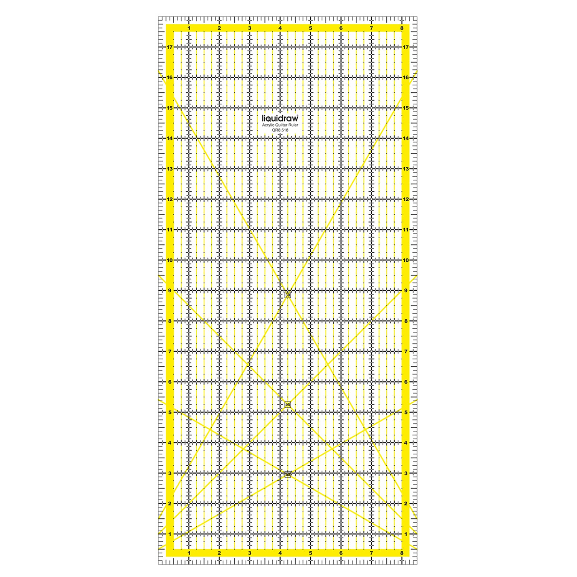 Liquidraw Clear Quilting Ruler - 8.5" X 18" | Transparent Acrylic | Bold Imperial Measurement Markings | Patchwork Rectangle Quilting Template | Ideal For Sewing, Cutting & Measuring | 3 Mm Thick