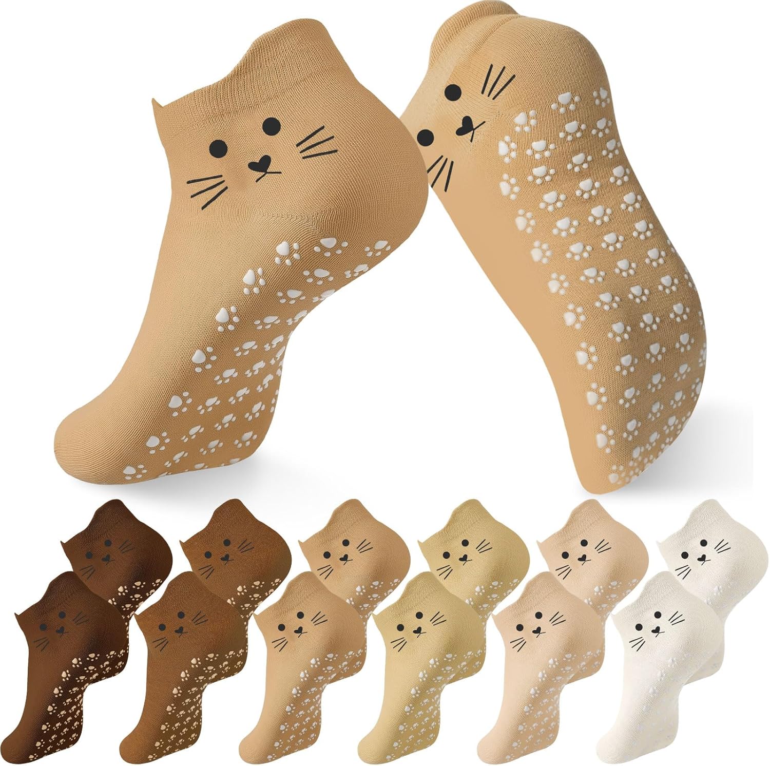 Geyoga 6 Pack Grip Cat Socks for Women Cute Yoga Cat Socks for Girls Non Slip Ankle Valentine Gift for Pilates Dance