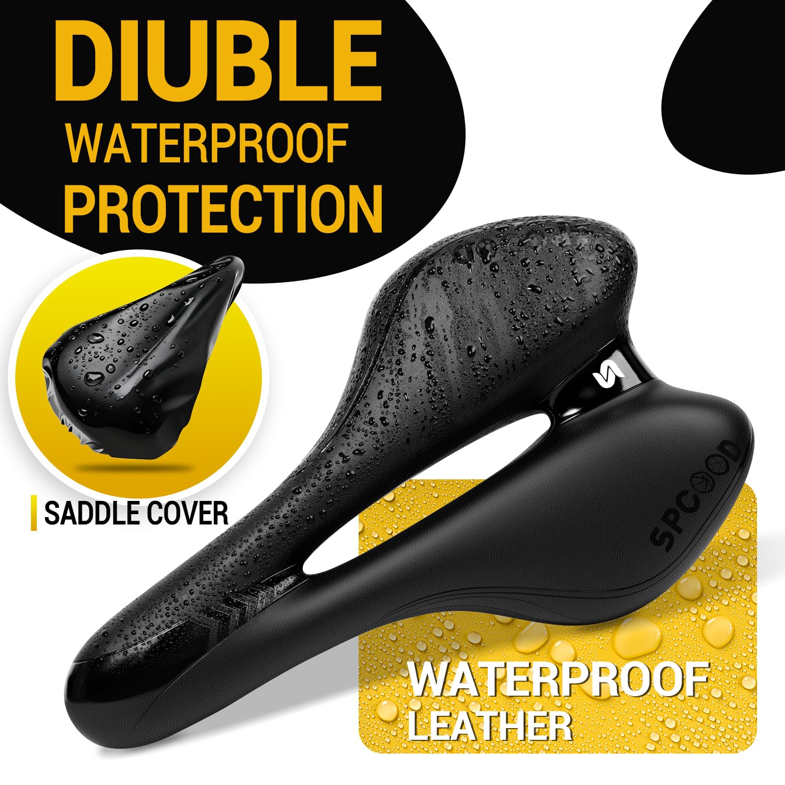 SPGOOD Sella per Bicicletta Gel，Comodo Seggiolino per Bicicletta con Parapioggia e Attrezzi di Montaggio Rapido，per Mountain Bike/BMX/Dirt Bike/Uomo Donna Bambini Nero 27 x 16 cm