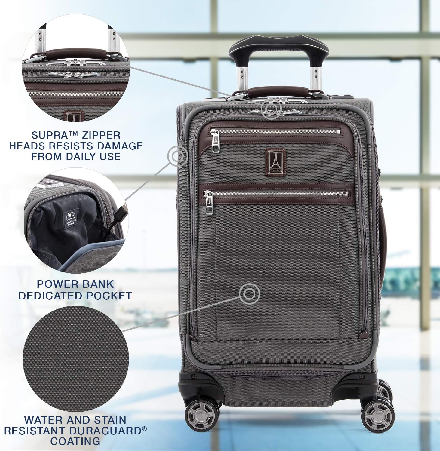  | Travelpro Platinum Elite Softside Expandable Spinner Wheel Luggage, Vintage Grey, Carry-On 21-Inch | Carry-Ons