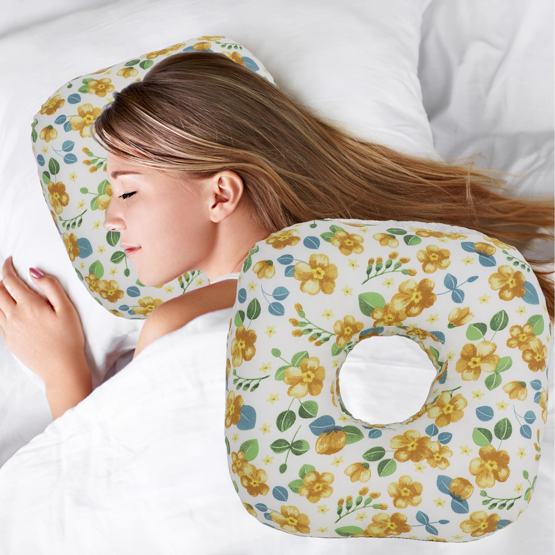 Wuronsa Ear Piercing Pillow for Side Sleepers, Pillow with an Ear Hole for CNH and Ear Pain Ear Inflammation Pressure Sores, O-Shaped Side Sleeping