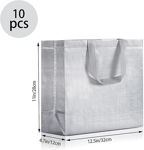 Miniatura 3 de SHIPKEY Paquete de 4 bolsas de regalo plateadas con papel de seda, 12.5 x 4.7 x 11 pulgadas, bolsas de regalo reutilizables, bolsas de regalo