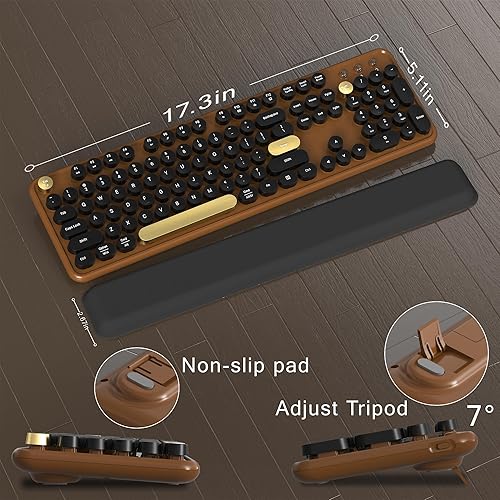 Miniatura 6 de Colorido teclado inalámbrico de computadora y mouse combinado con teclas redondas de máquina de escribir, diseño retro, interruptor de encendido,