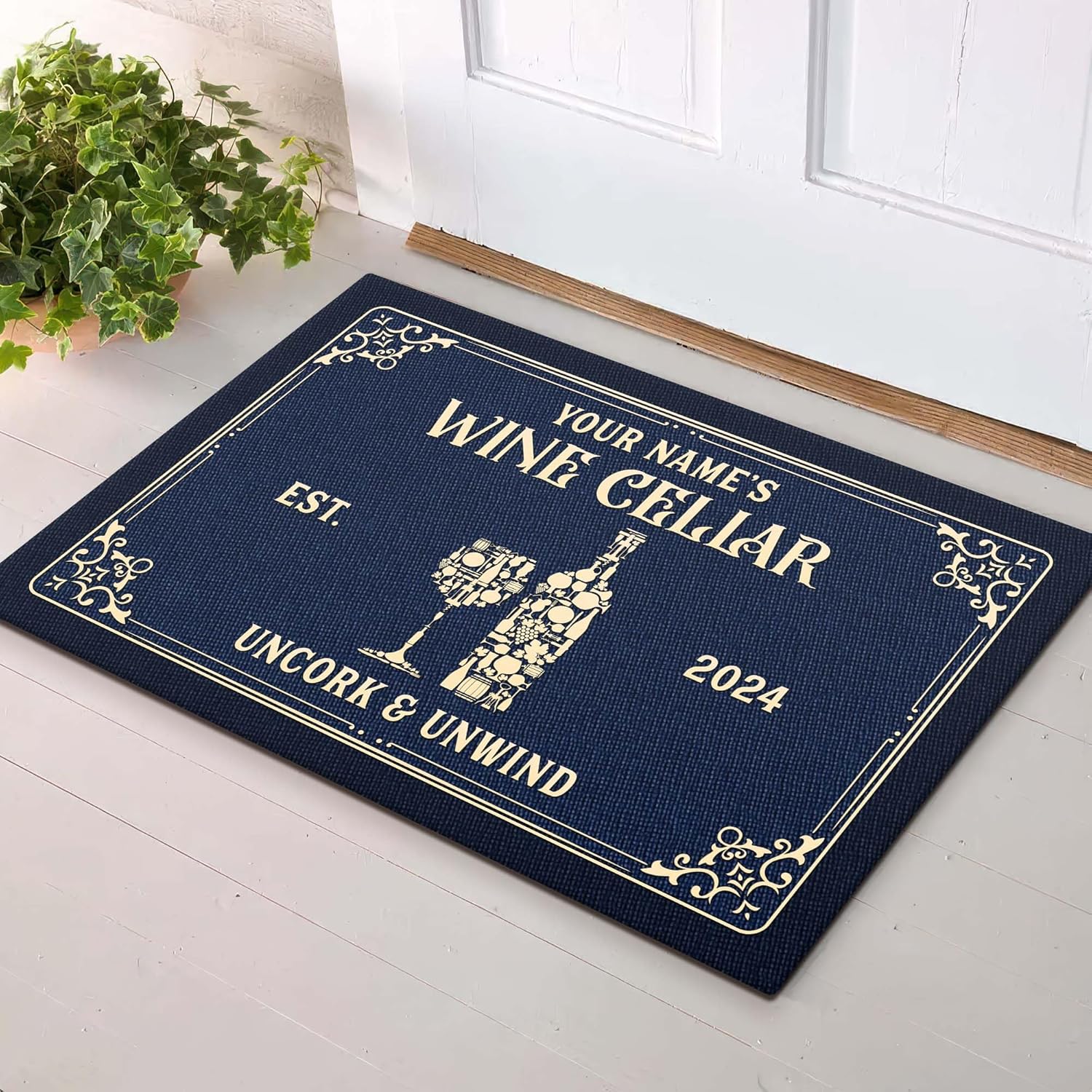 Artsy Woodsy Personalized Wine Cellar Bar Doormat, Drying Rubber Non Slip Coffee Bar Accessories, Door Mat Indoor Entrance Home Pub, Floor Mat, Welcome Mat Outdoor, Mat for Man Cave Gifts For Him (01)