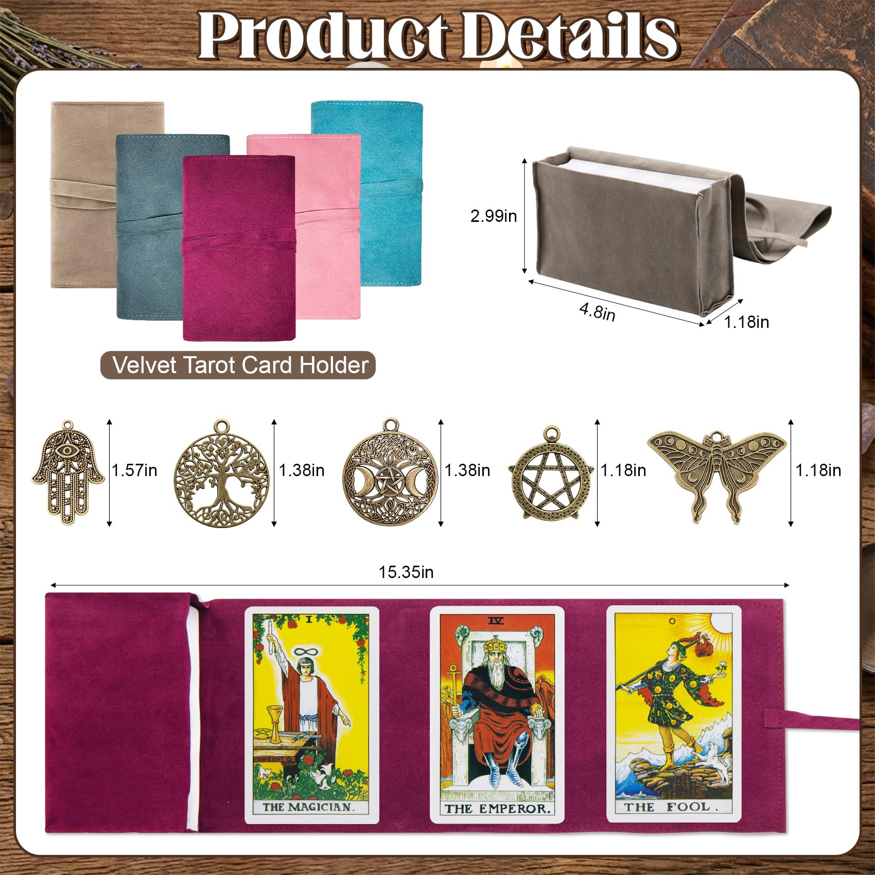 Knana Lot De 11 Accessoires De Tarot – Porte-cartes En Bois, Collier Chakra, 7 Cristaux, Pièce De Décision – Pour Lecture Spirituelle
