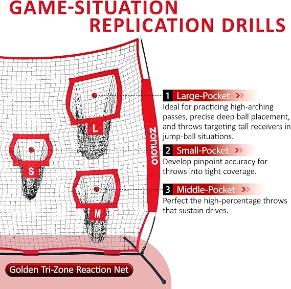 Zonlolo 77ft Football Throwing Net, Football Training Net,Target Practice with 5 Different Sized L/M/S Targets | Great for Quarterback | Includes Compact Carrying Bag