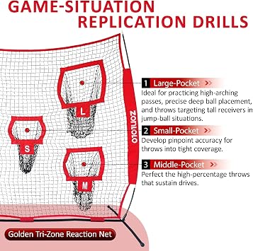Zonlolo 77ft Football Throwing Net, Football Training Net,Target Practice with 5 Different Sized L/M/S Targets | Great for Quarterback | Includes Compact Carrying Bag