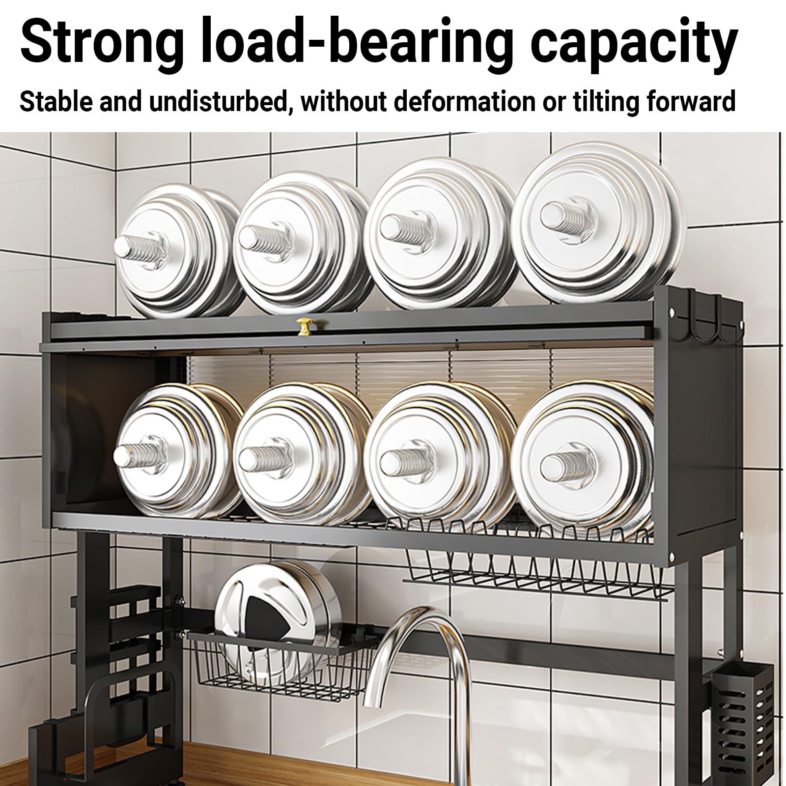 Escurridor de platos para colocar sobre el fregadero, estante grande de organización para encimera de cocina con cubierta y soportes de almacenamiento para platos, vasos, cuencos, cubiertos