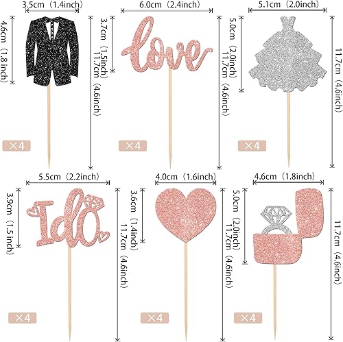 Miniatura 2 de Rsstarxi Paquete de 24 adornos para cupcakes de boda con purpurina para novio y novia, anillo de diamantes con diseño de amor I Do para despedidas