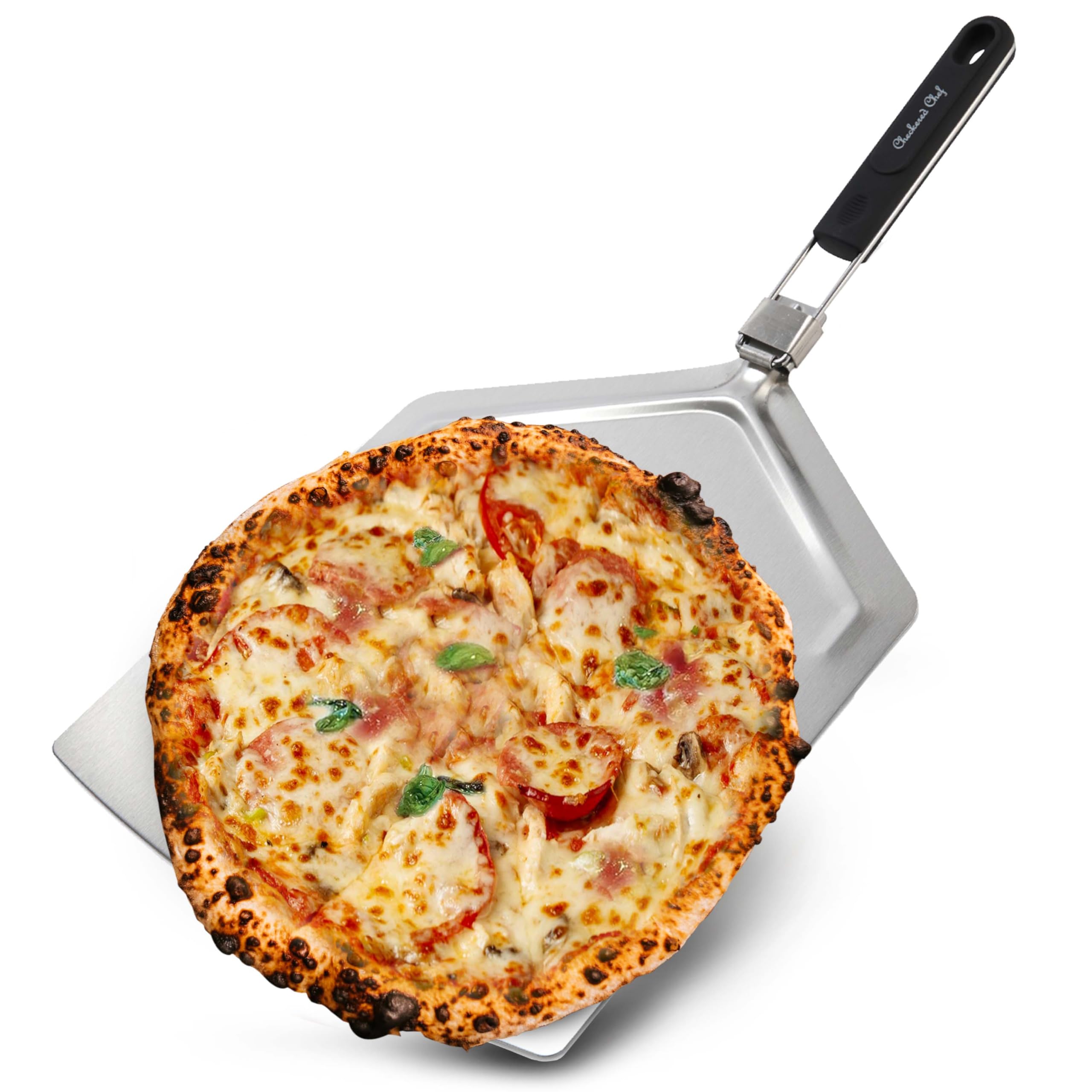 Pala de pizza, extra grande, de acero inoxidable, con mango plegable, accesorios para horno de pizza al aire libre, 13 x 15 pulgadas