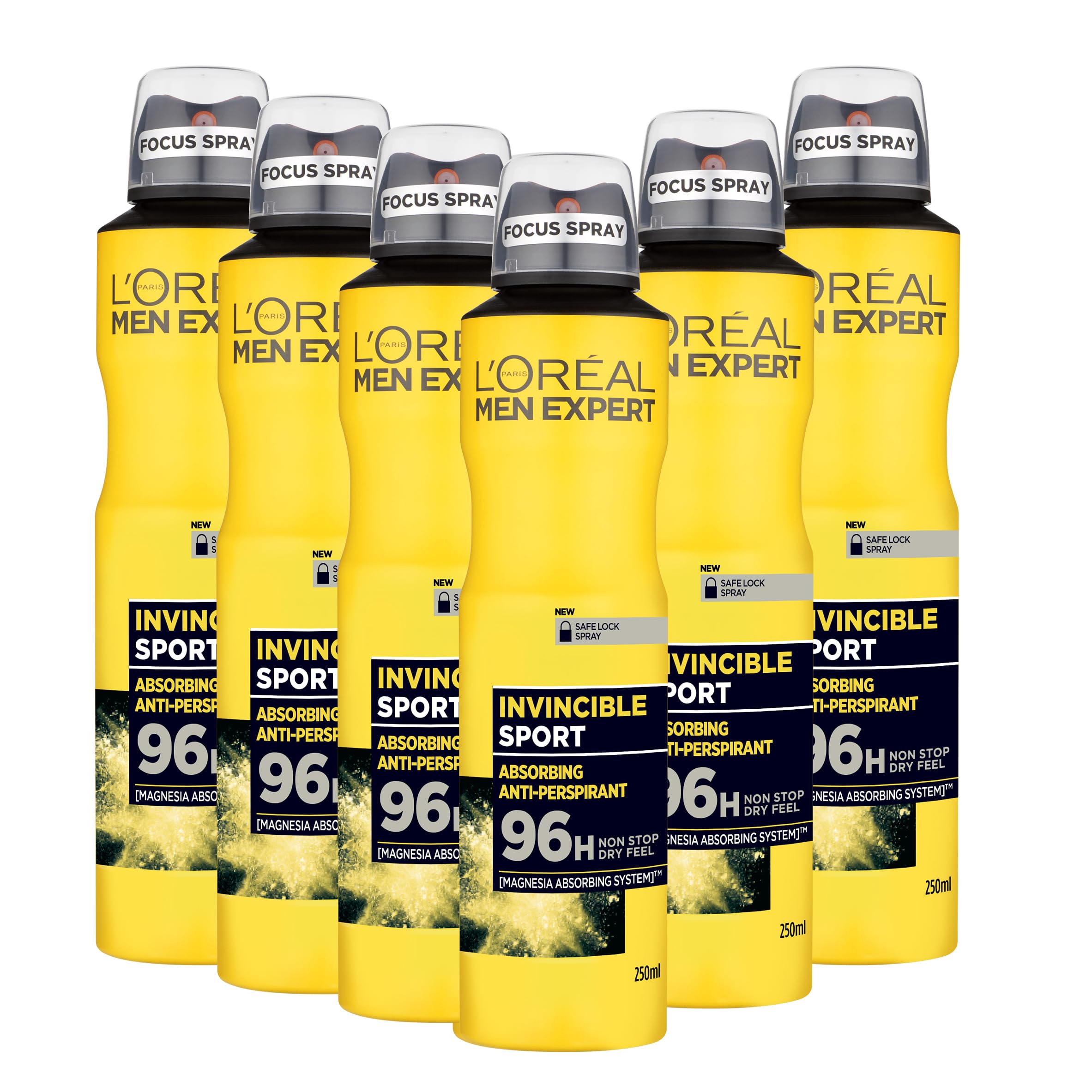 L’oréal Paris L'oréal Men Expert Invincible Sport 96H Anti-Perspirant Deodorant For Men, 250 Ml, Pack Of 6, Bulk Buy