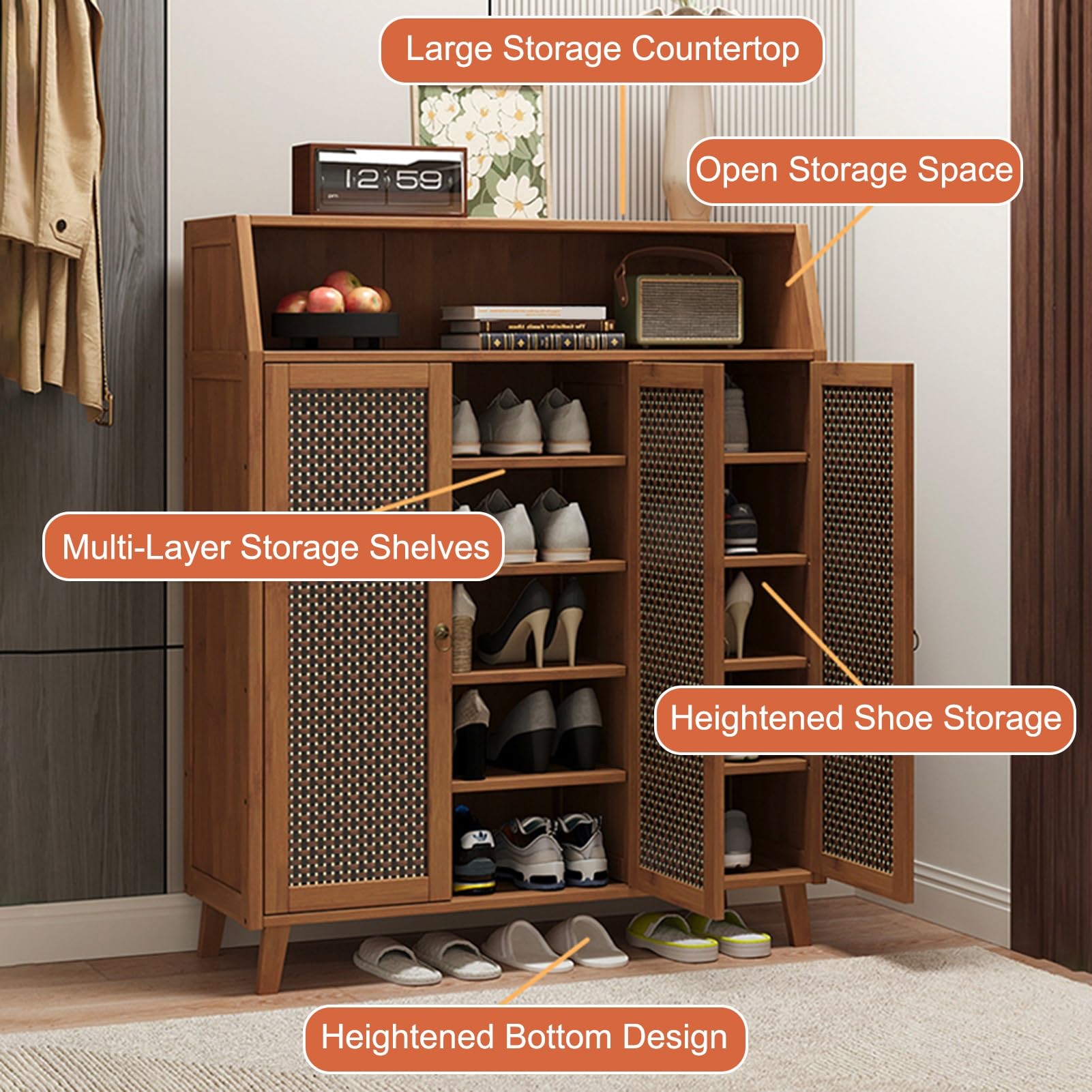 Schuhschrank Schmal, Vertikales Schuhregal, Multifunktional Schuhablage Schuhaufbewahrung, Platzsparend Regal für Schuhe, für Flur, Wohnzimmer, Schlafzimmer(110x60x31cm/43.3x23.6x12.2in)