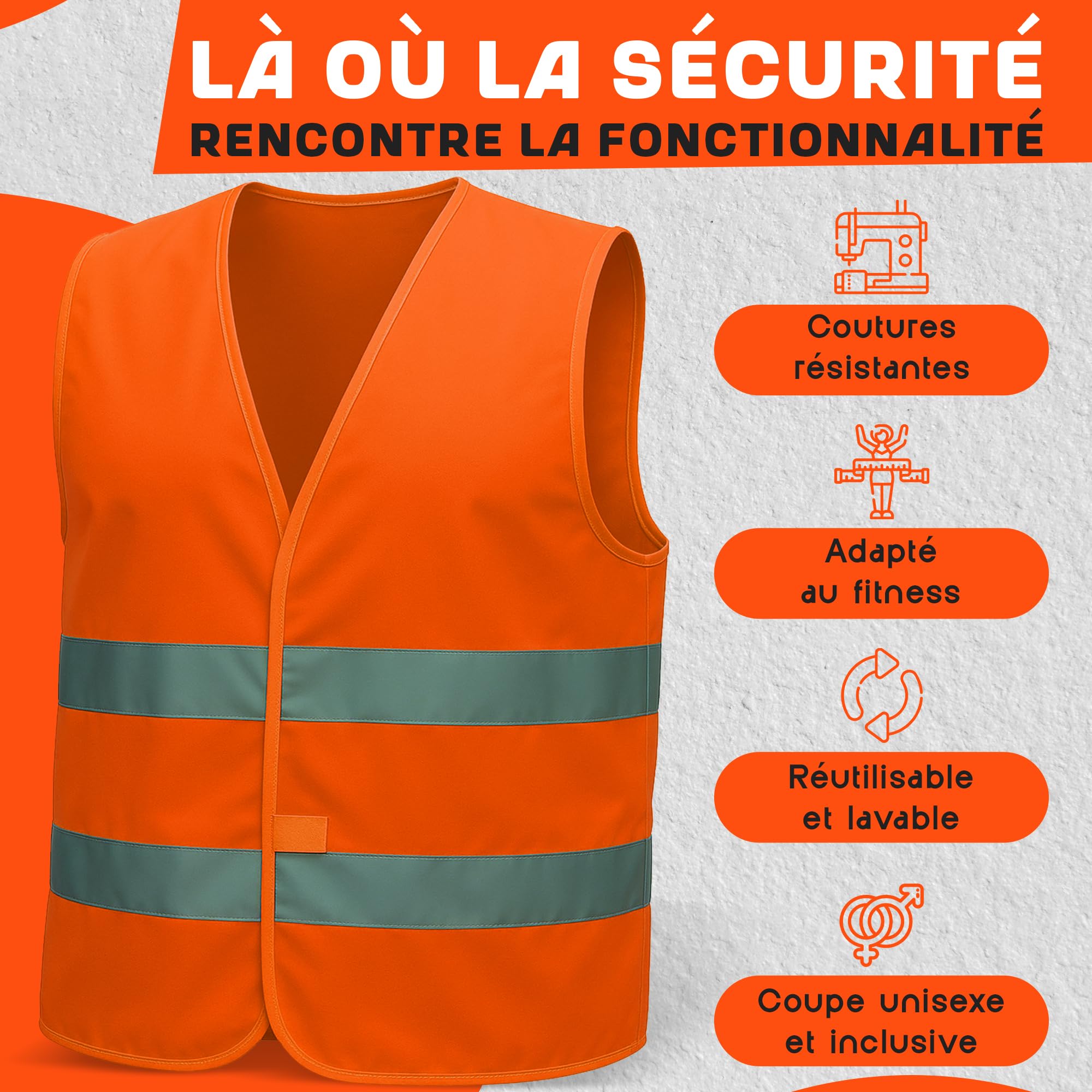 MAZALAT work wear Gilet securite 4 & 10 pièces pour Hommes & Femmes – Conforme aux Normes en ISO 20471 & en ISO 13688 – léger & Respirant – Gilet reflechissant Velo, Veste de Chantier