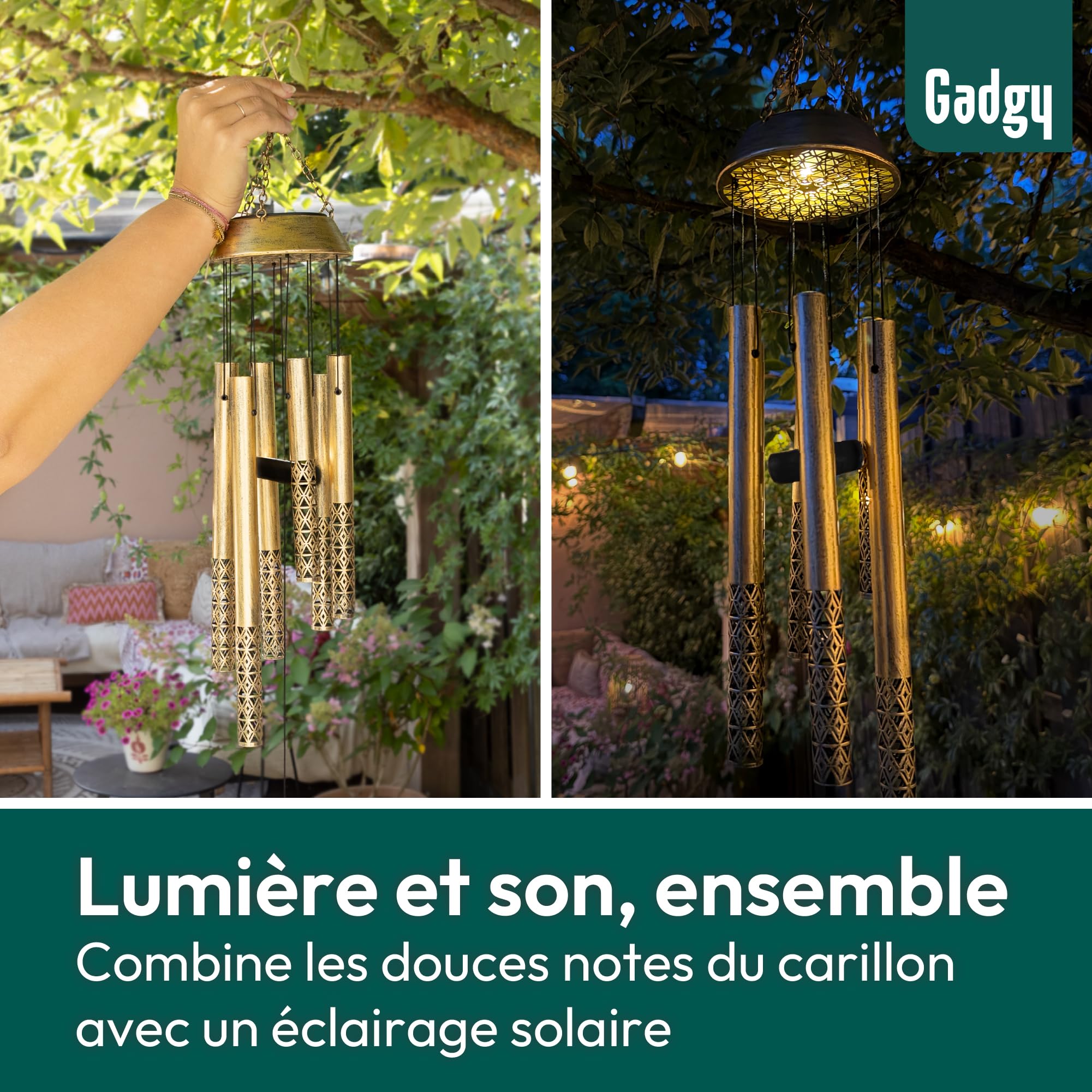 Gadgy Carillon Solaire - Carillons à Suspendre Extérieur - Lanterne Solaire avec Tubes Sonores - Décoration Jardin Résistant aux Intempéries