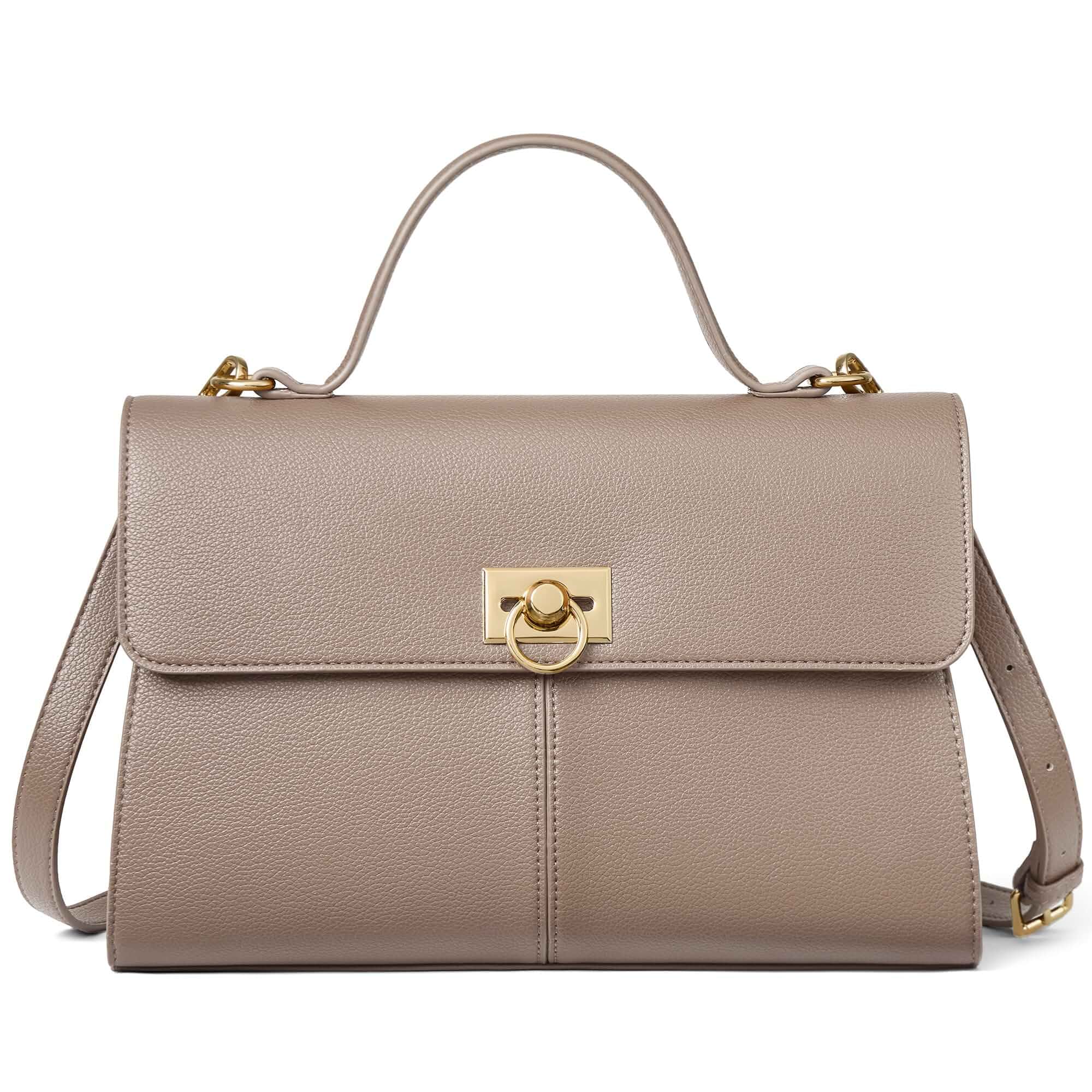 BOSTANTEN Handbags For Women Structured Top Handle Purse Vintage Satchel Top Handle Flap Handbag, Gold-Tone Lock, Vegan Leather, Spacious For Work, Everyday, Gift