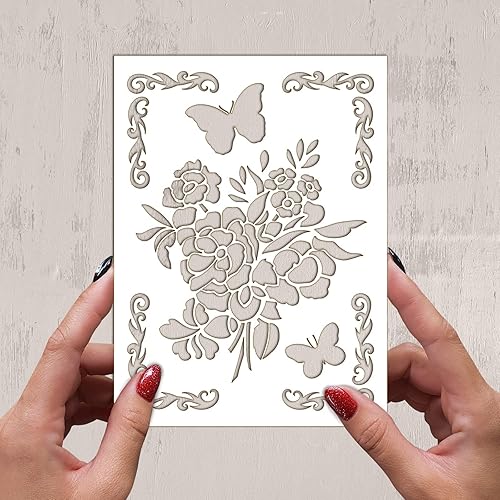 Miniatura 2 de Plantilla decorativa FLONZ de 6 x 8 pulgadas, ramo de rosas para pintura de pared, álbumes de recortes y decoración de tartas