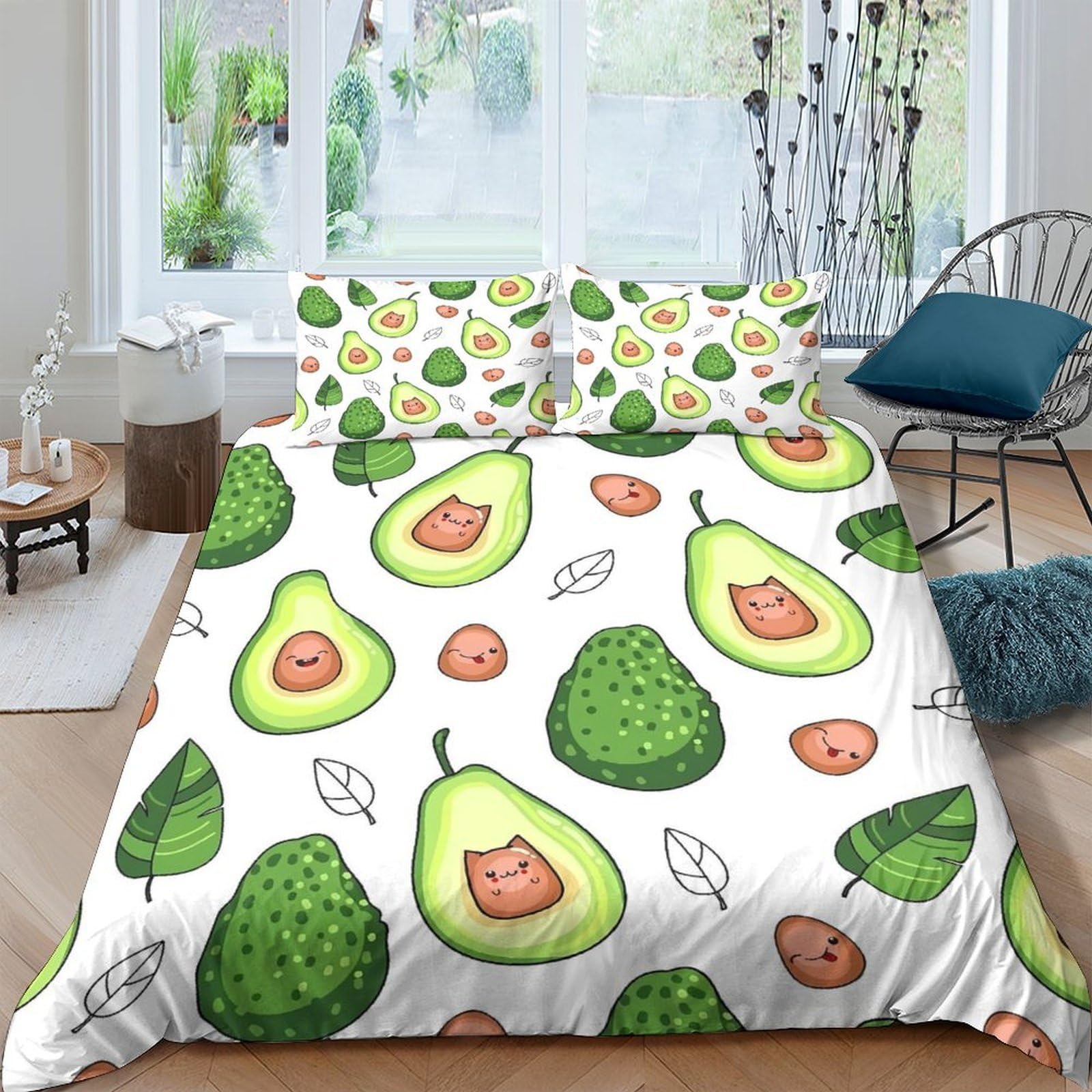 Ctjqhvkz Style-5 3D Printed Avocado Cartoon Fitted Sheet Microfiber Soft Green Fruit Bed Cover For Bedroom Dorm Mattress Decor Single（135X200cm）