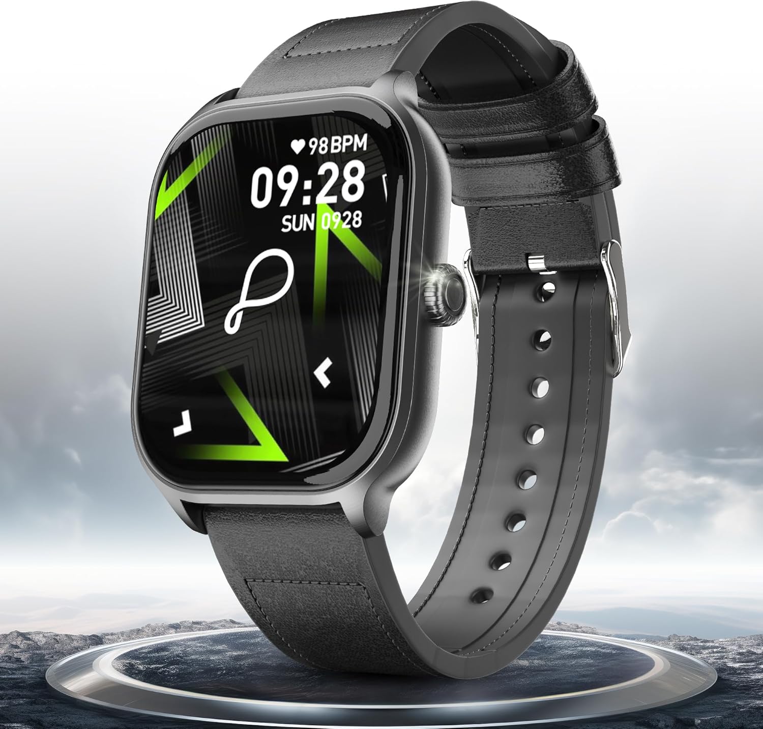 Pebble Edge Smart Watch for Men and Women, 2.01″ True HD Display, Bluetooth Calling, Heart Rate Monitoring, Rotating Crown, AI Voice Assistant, Sleep Monitoring, Alarm & Notification, Onyx Black