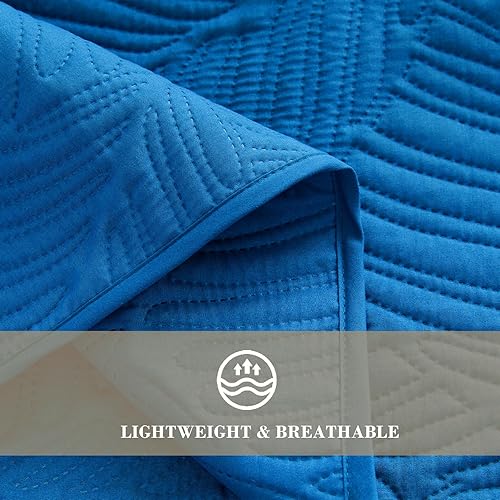 Miniatura 5 de Exclusivo Mezcla Juego de ropa de cama tamaño individual, edredón ligero azul real tamaño individual para todas las estaciones, colcha de microfibra