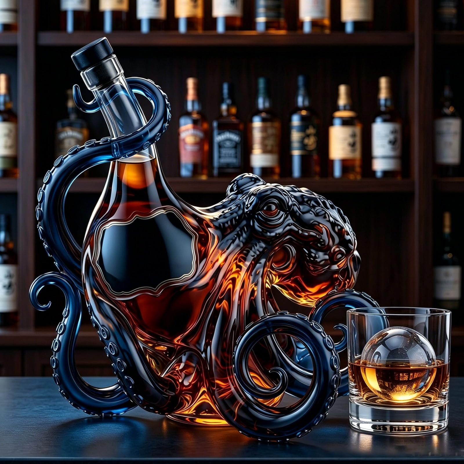 Szklana karafka z ośmiornicą, rzeźba z macką 3D, do rumu whisky, unikalna dekoracja do baru, na Dzień Ojca, kolekcjonerski prezent dla mężczyzn, wzór inspirowany głębią morską