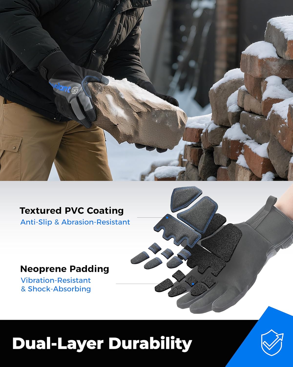 toolant Winter Work Gloves for Men, Insulated Waterproof Work Gloves with Reinforced Palm for Cold Weather Protection, S-XXL