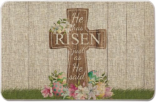 GAGEC Tapete de puerta de Pascua con diseño de flores y huevos cruzados, decoración de cocina para piso, tapete delantero para interiores y