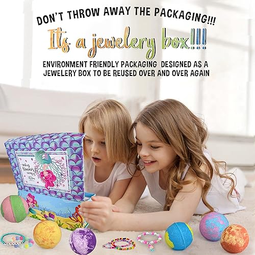 Miniatura 3 de Bombas de baño de sirena para niñas con joyas en el interior y caja de joyería para niños, orgánicas, hidratantes para la piel, bombas de baño de