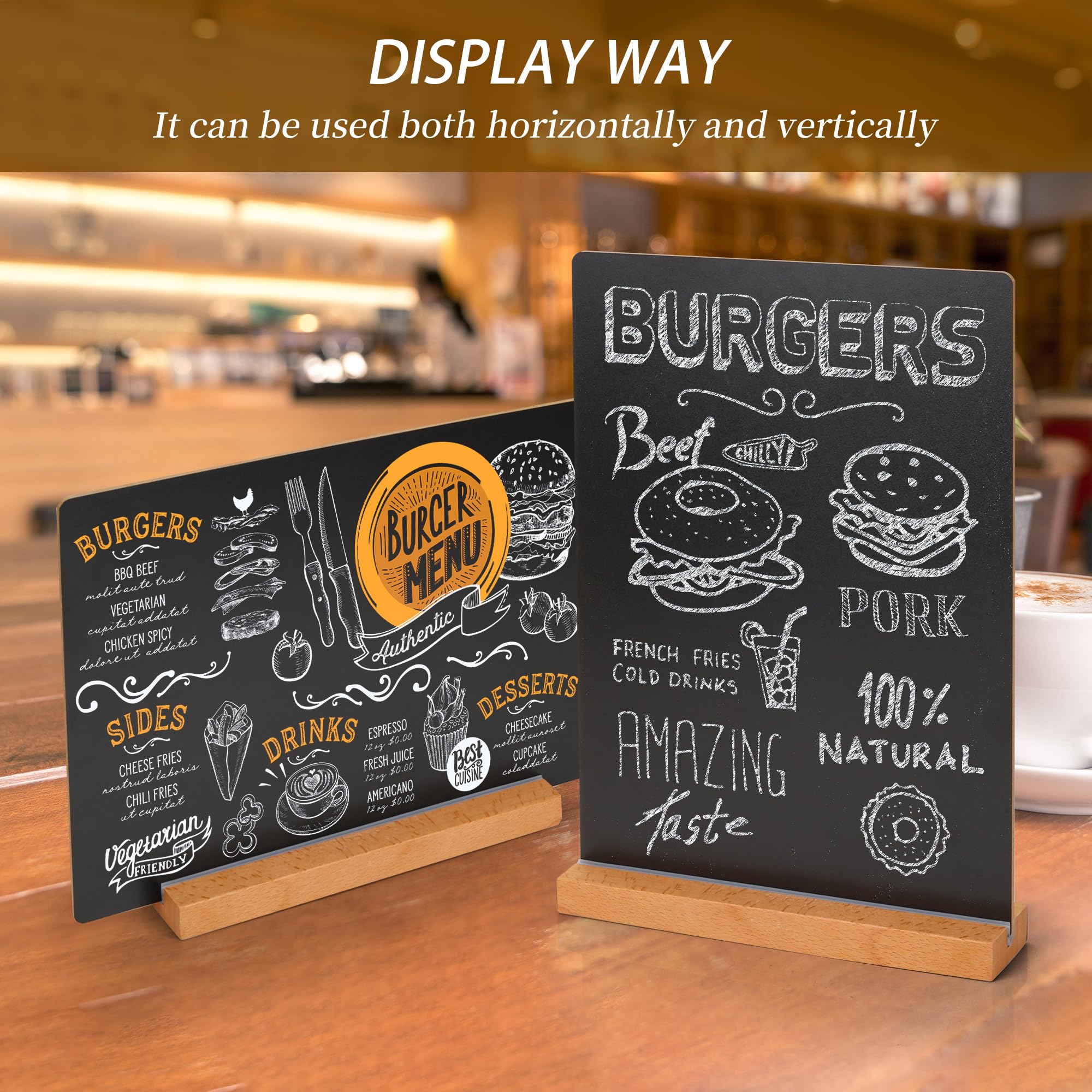 YKUKIZEE 3 PCS A4 Chalkboard Signs with Wooden Stands, Double Sided Tabletop Blackboards, Menu Chalk Board for Message Bar Pub Wedding Restaurant Party - Image 3