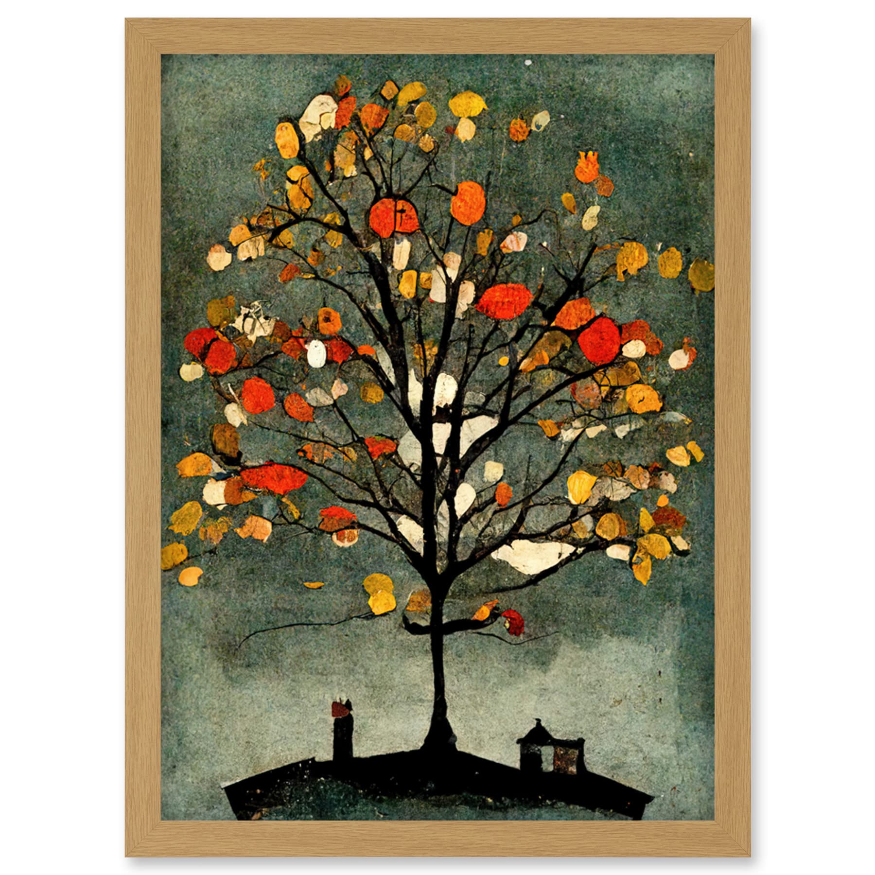 Doppelganger33 LTD Quirky Abstract Autumn Tree Artwork Framed Wall Art Print A4