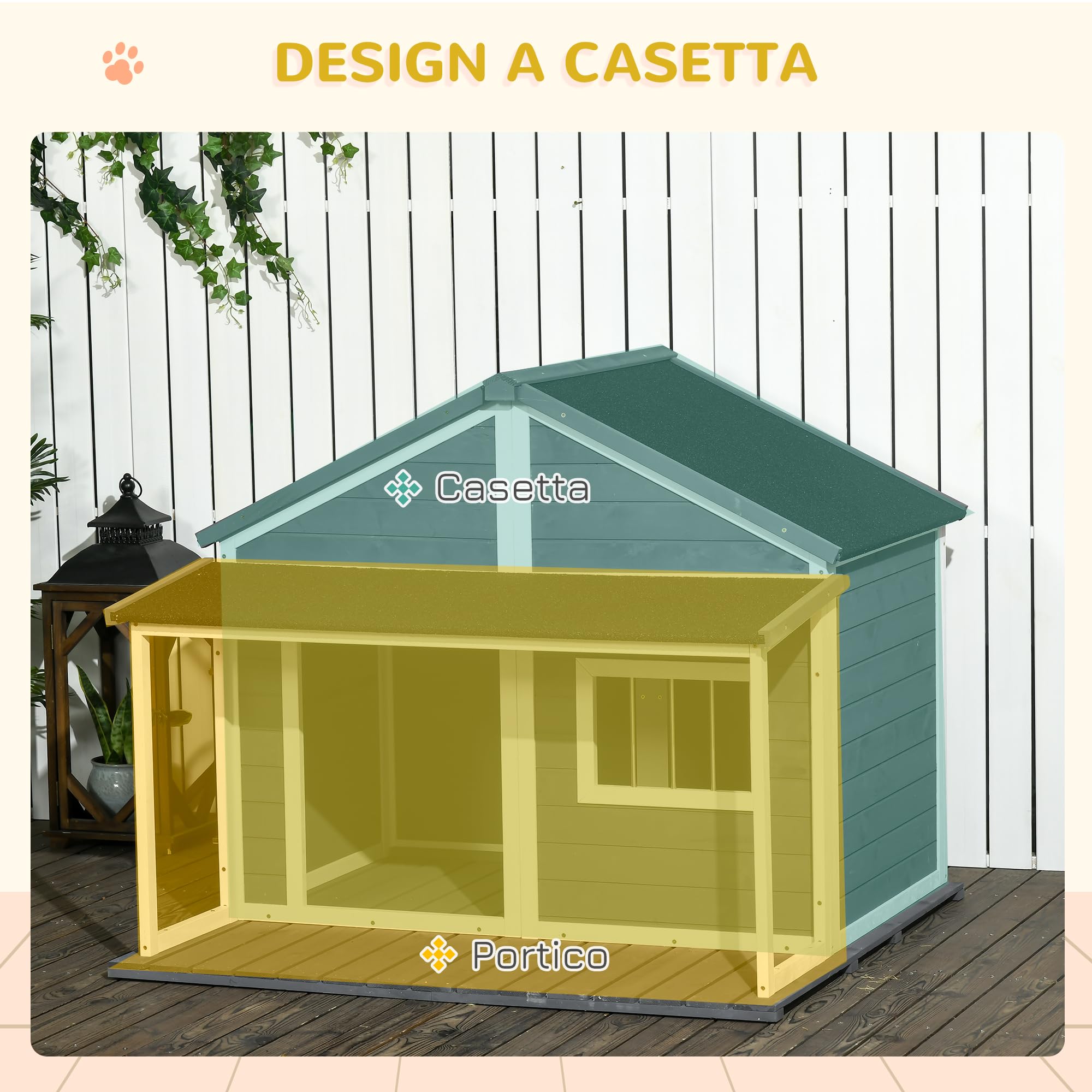 PawHut Cuccia per Cani da Esterno con Tetto in Bitume Impermeabile, Casetta per Cani in Legno Massello con Finestra e Terrazza, 124x112x105cm, Grigio