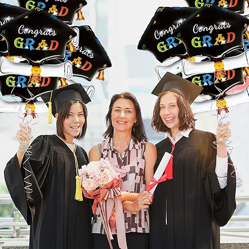 Miniatura 4 de Globos de graduación  22 pulgadas de papel de aluminio de Mylar negro para decoraciones de fiesta de graduación de clase de 2023