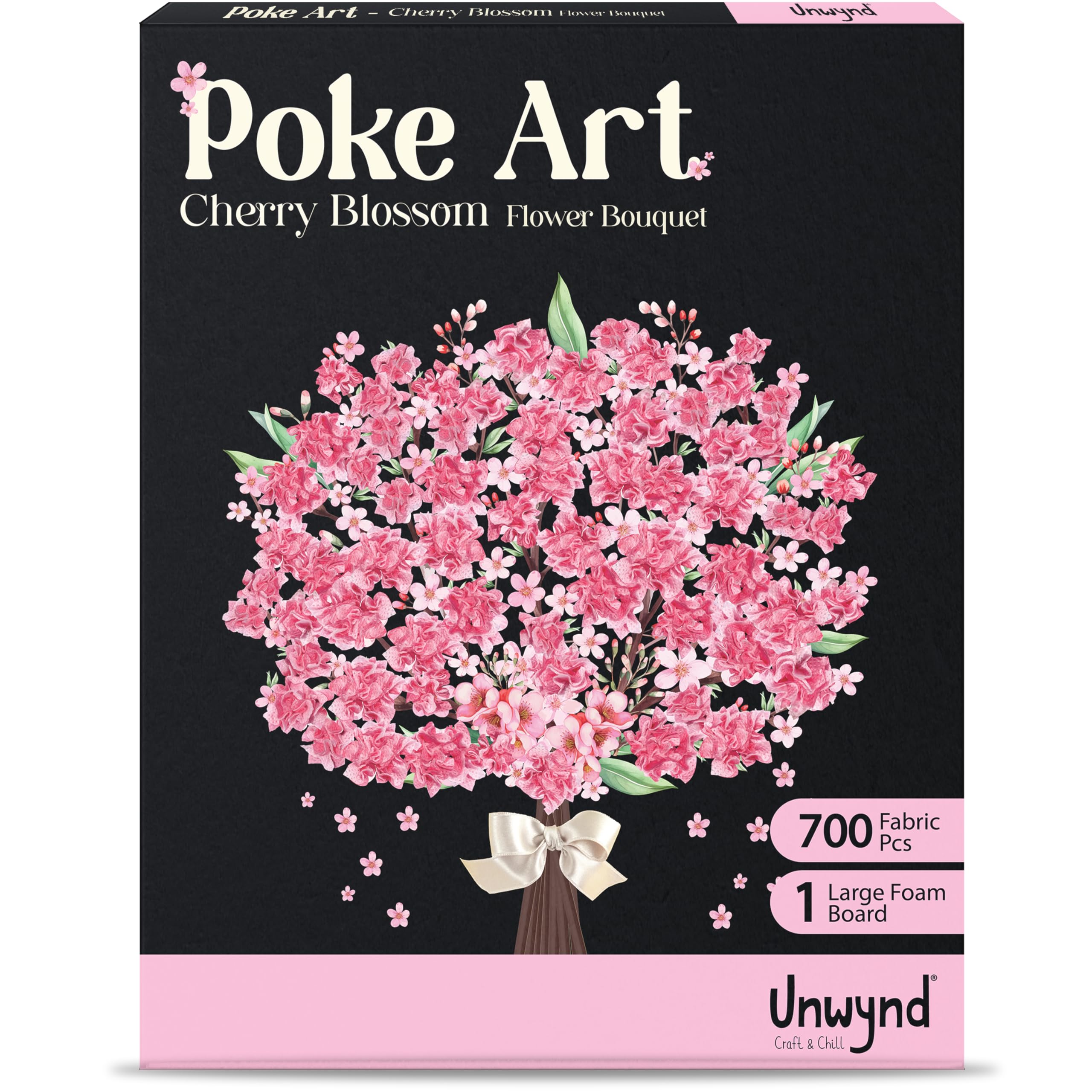 Unwynd Women's Multi Poke Art Cherry Blossom Flower Bouquet, Mess-Free Sewing Fabric Arts & Crafts For Adults, Needlepoint Teen Craft Kit For Teen Girls, Art & Craft Kit For Teens, Easy Crafts For Adults &