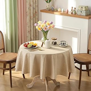 Tischdecke Rund 140 cm, Kaffee Abwischbare Tischdecke Leinenoptik, wasserdichte und Schmutzabweisende Tischdecken Waschbar mit Lotuseffekt, Geeignet für Küche, Restaurant, Garten