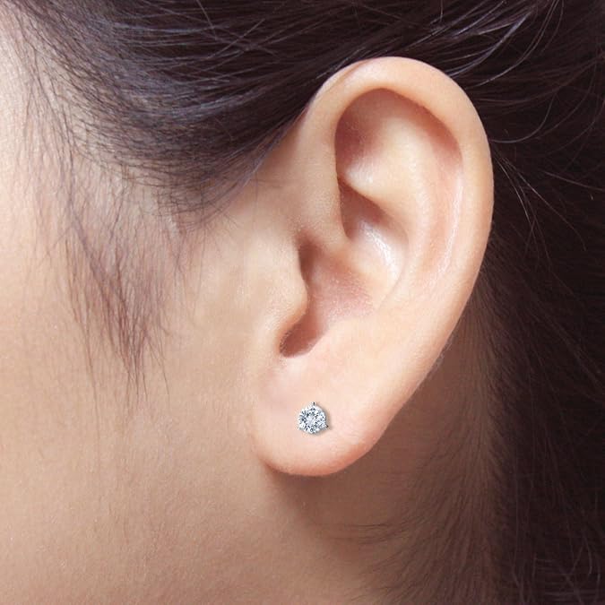 Diamond Wish 14k White Gold Round Diamond Stud Earrings (1/6 to 2ct TW, O.White, I2-I3) 3-Prong Martini, Screw-Back