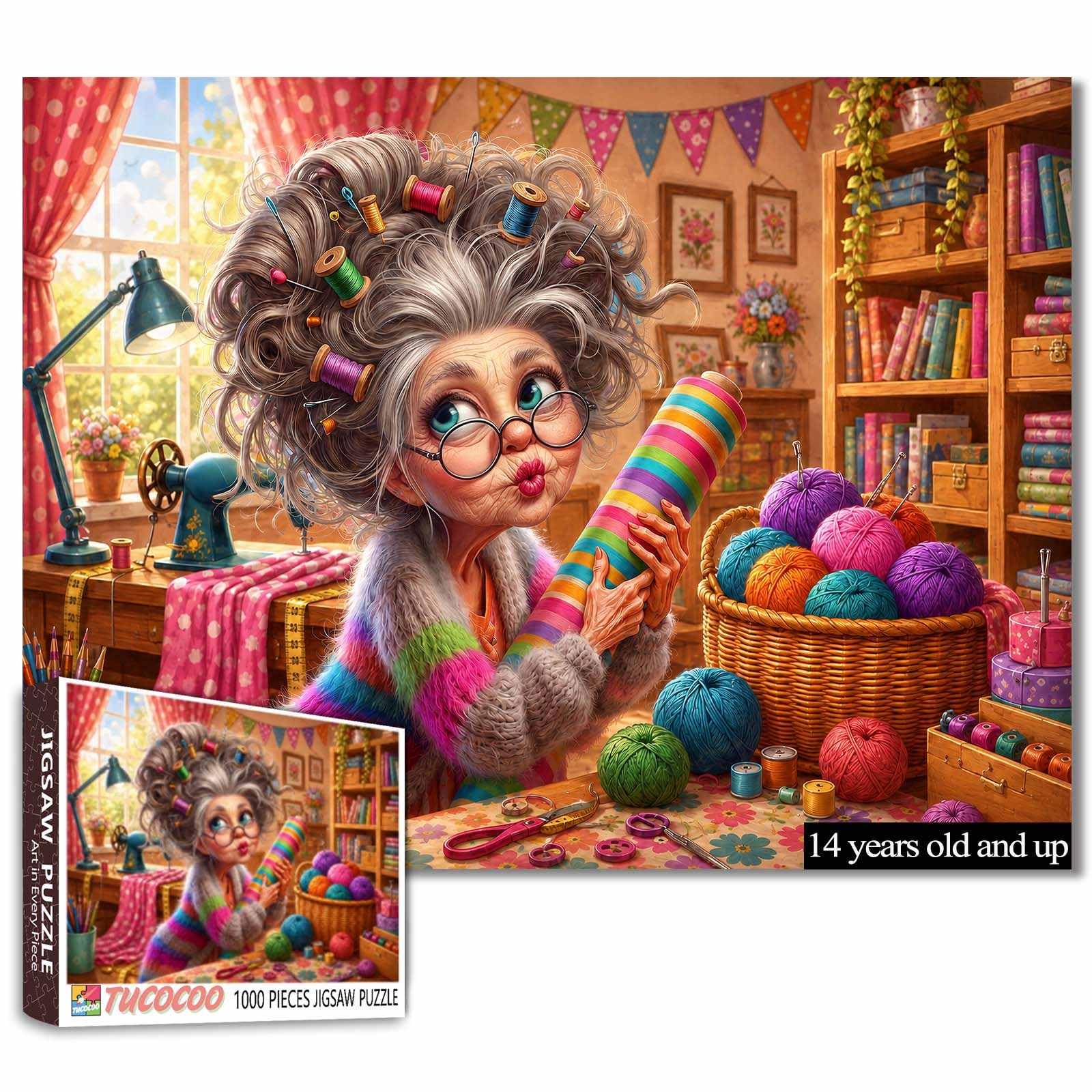 Funny Granny Craft Room Jigsaw Puzzle 1000Piece Humorous Sewing Room Puzzle — image 1