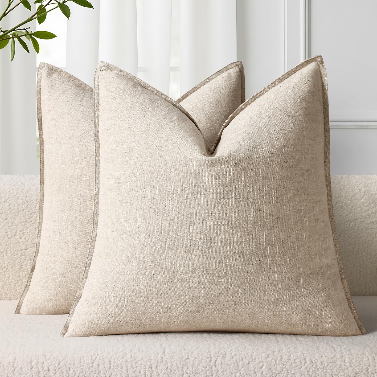 decorUhome Fall Beige Linen Throw Pillow Covers 18x18 Set of 2