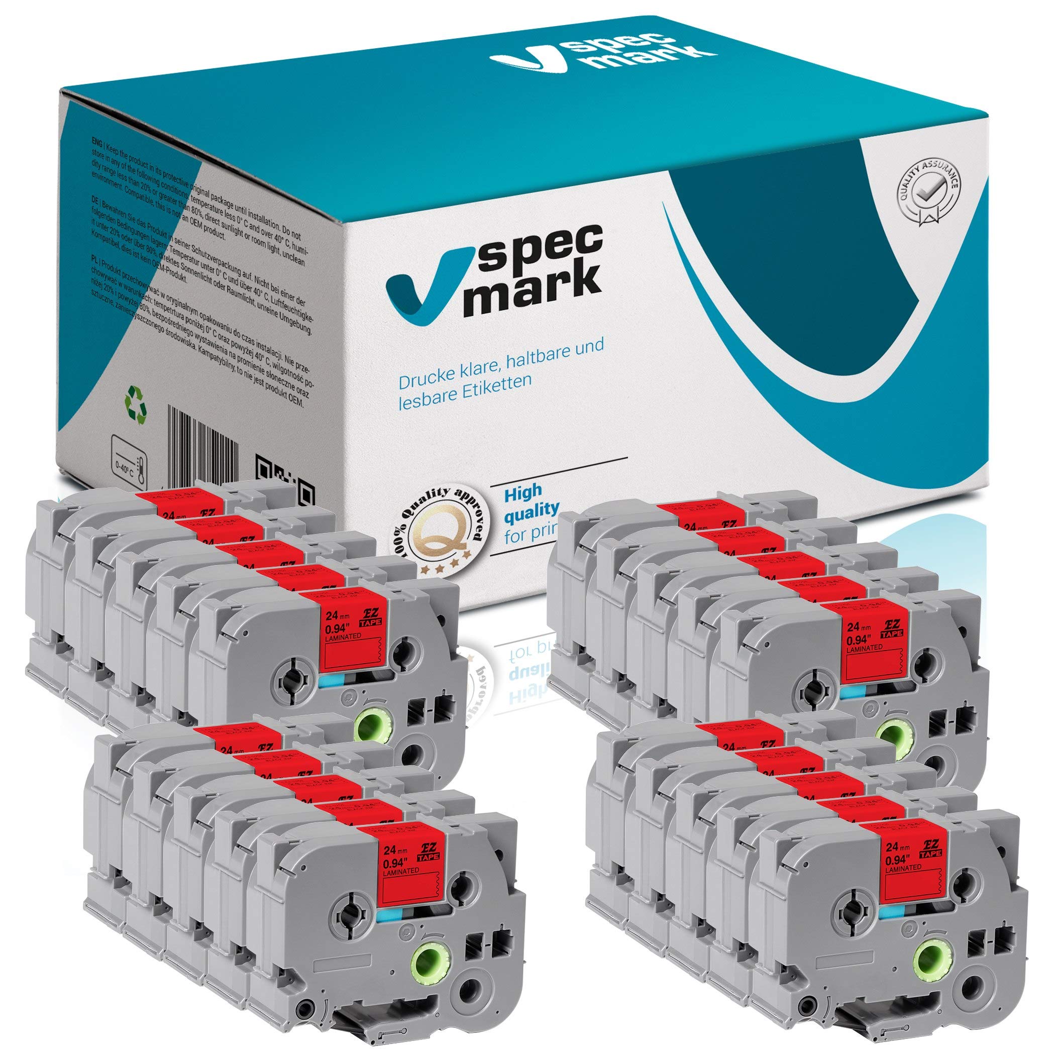 specmark Nastro TZe-451 24mm x 8m Set x 20 pezzi Nastro nero su rosso compatibile con la stampante Brother PT P-touch AZe-451 EZe-451 TZ-451 TZ2-451