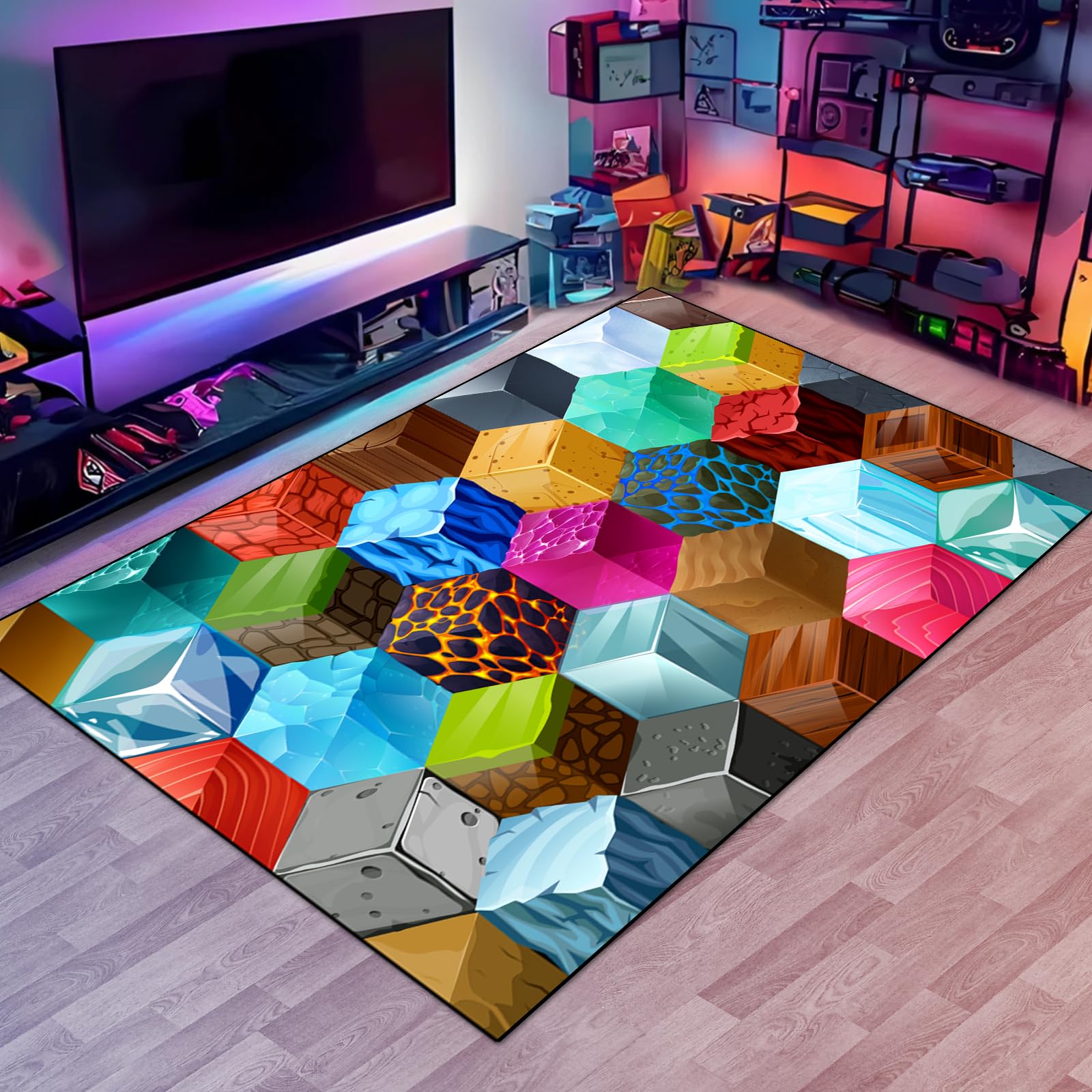 Amazon.com: Cube Block Game Rug, Teen Boys Carpet with Ice Game Element ...