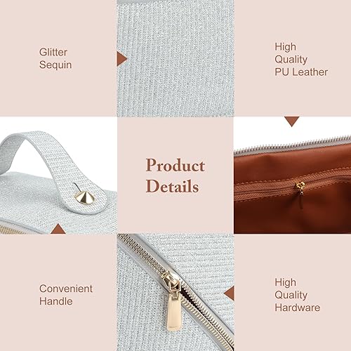 Miniatura 3 de KEYPOWER Bolsa de cosméticos de lentejuelas con purpurina de gran capacidad, bolsa de maquillaje de viaje, bolsa de aseo portátil brillante y