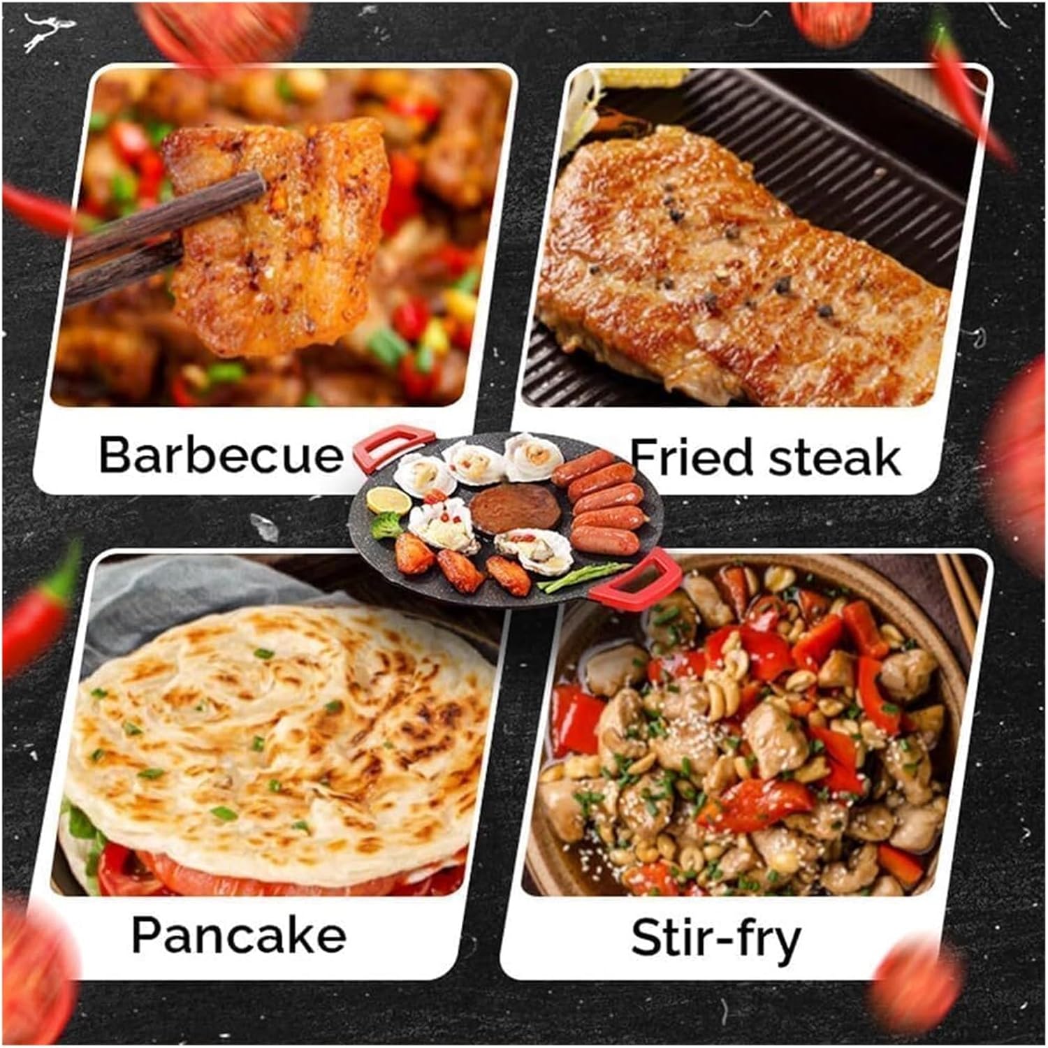 Non-Stick Electric Indoor Grill Pan 36cm, Smokeless Korean BBQ Grill with Adjustable Temperature, Portable Electric Griddle for Steak, Seafood, Vegetables, 700W Powerful Heating, Easy to Clean(36 Cm)