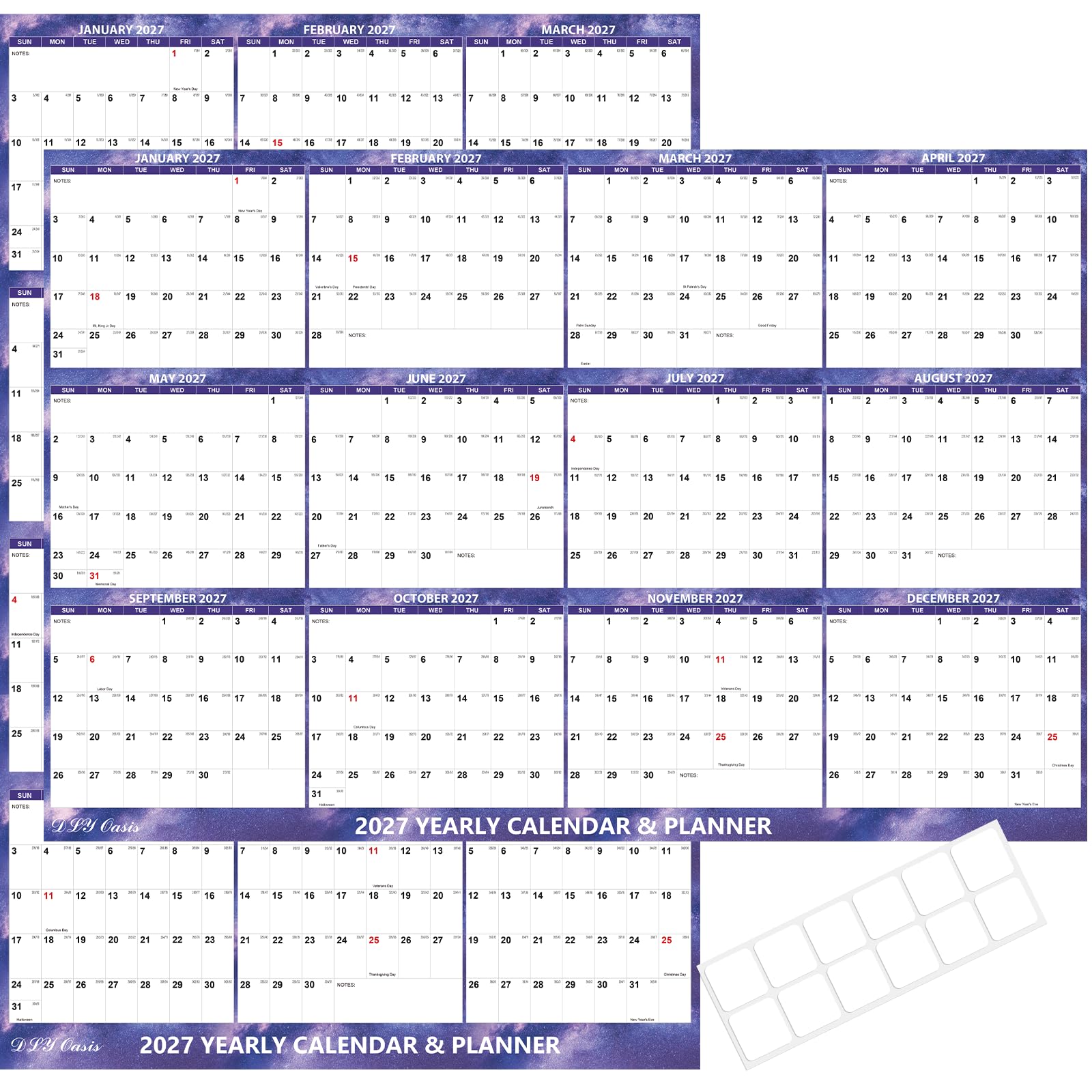 32" x 48" 2027 Wall Calendar Dry Erase Large 12-Month Annual Planner Yearly